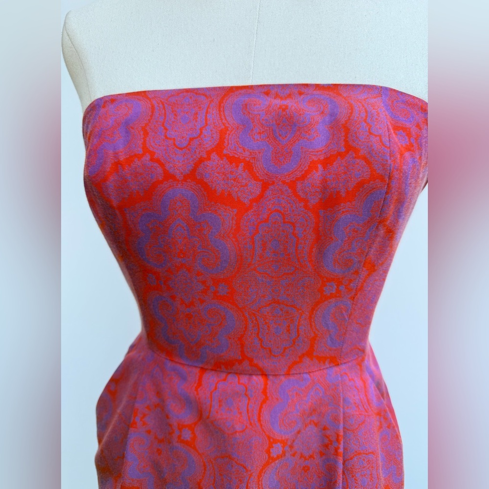 J.Crew Ella Dress In Medallion Paisley Size 00 Purple Orange Strapless Dress - Picture 3 of 16